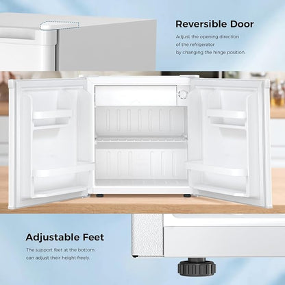 Antarctic Star 1.6 Cu. Ft Mini Fridge with Freezer,Small Compact Refrigerator with Single Reversible Door, Removable Shelves, 7 Adjustable Thermostat, for Dorm/Bedroom/Office,White