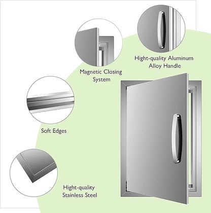 Outdoor Kitchen Door BBQ Access 20'' Wx27'' H Flush Mount Single Island Perfect for Grilling Station and Island, Silver