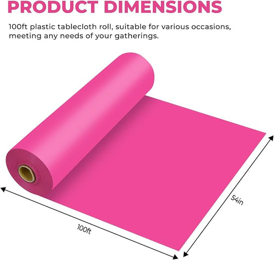 54 Inch X 100 Feet Plastic Table Cover Roll Premium Disposable Plastic Tablecloth for All Type/Shape Tables | Picnic, Party, Banquet, Birthdays, Weddings (Fuchsia, 54 Inch X 100 Feet)