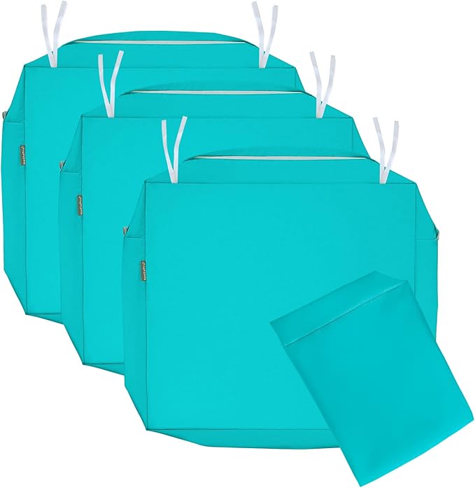 NettyPro Patio Chair Seat Cushion Covers Set 4, Waterproof Outdoor Furniture Cushion Slipcovers with Zipper and Tie, 20 x 18 x 4 Inch, Replacement Cover Only, Turquoise