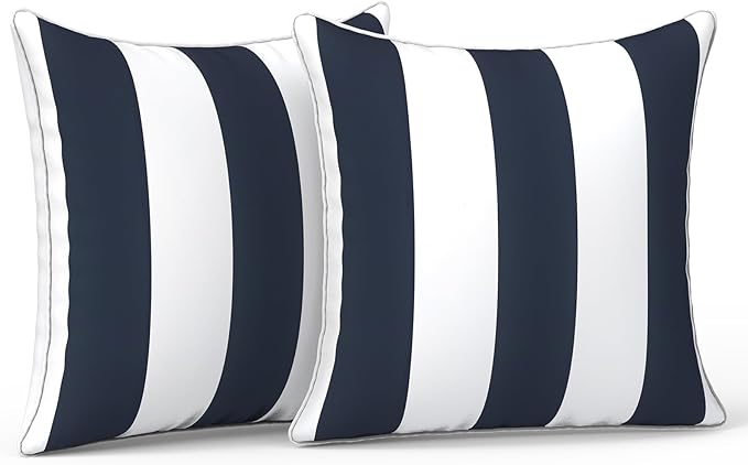 LVTXIII Outdoor Throw Pillow Covers Set of 2, Patio Waterproof Pillow Cases Fade Resistant Accent Pillow Covers for Home and Garden Furniture Decoration, 16x16, Cabana Navy