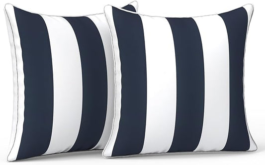 LVTXIII Outdoor Throw Pillow Covers Set of 2, Patio Waterproof Pillow Cases Fade Resistant Accent Pillow Covers for Home and Garden Furniture Decoration, 16x16, Cabana Navy