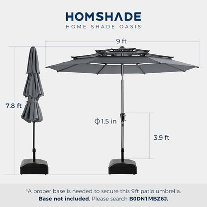9FT 3-Tier Patio Umbrella, Vented Outdoor Market Table Umbrella | 5-year fade resistant commercial canopy with UPF50+ UV protection. Push button tilt & crank for pool, backyard, deck shade