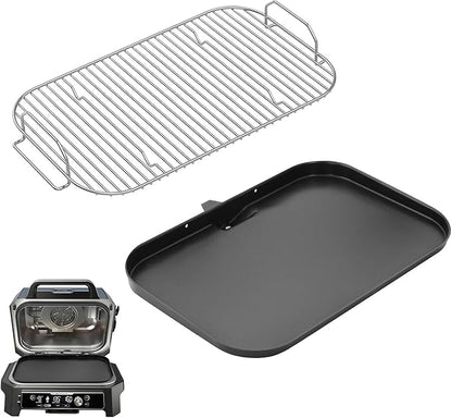 Griddle Pan with Grill Roast Stand for Ninja Woodfire OG800 OG900 Series, XSKGRIDLXL Flat Top Griddle Plate and Grill Smoke Rack for Ninja Woodfire Pro Connect XL OG850 OG951 OG901 Replacement Parts