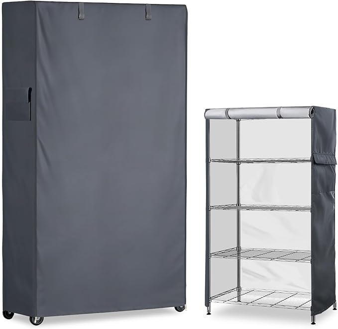Waterproof Shelf Cover,600D Heavy Duty Dustproof Storage Wire Rack Covers,Outdoor Shelving Covers for Wire Shelves with Zipper 36''x18''x72'',Grey.