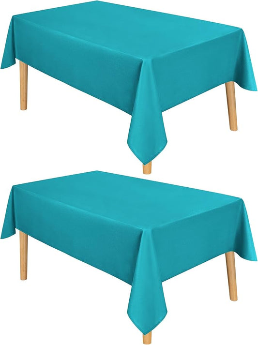 DWCN 2 Pack Rectangle Tablecloth - 52 x 70 Inch - Waterproof Stain and Wrinkle Resistant Washable Table Cloth, Decorative Fabric Table Cover for Kitchen Dining Room Party and Outdoor Use, Turquoise