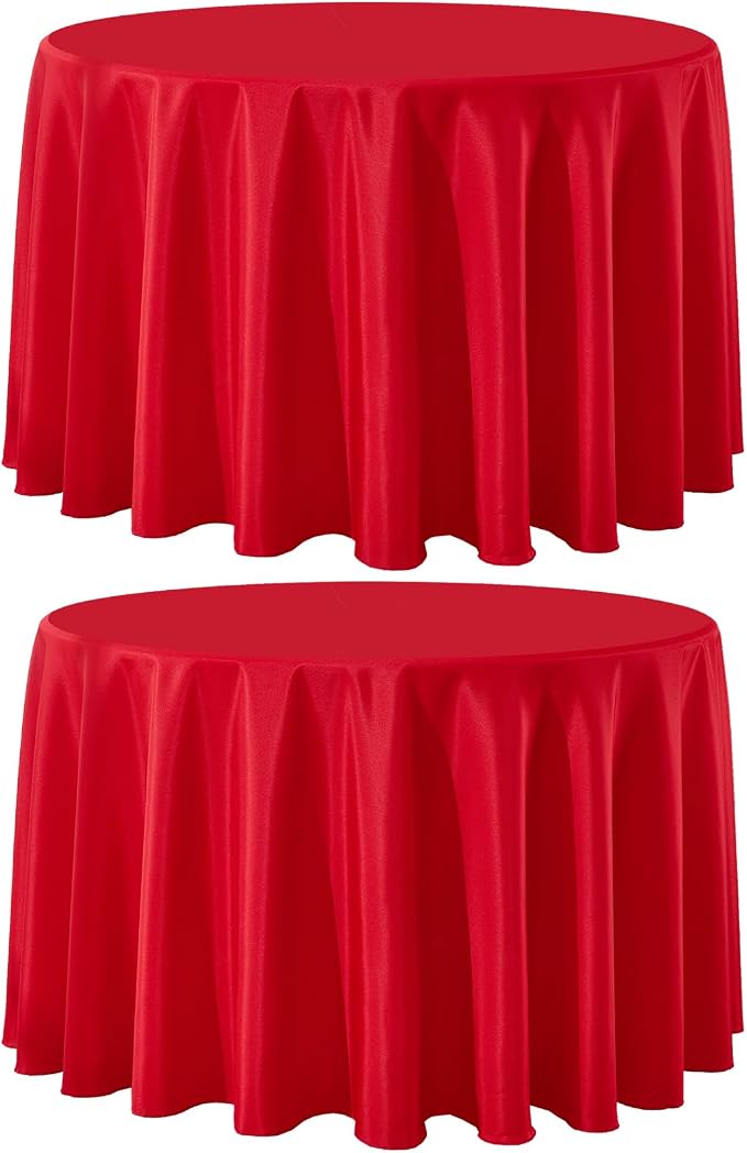 2 Pack Red Round Tablecloths 120 Inch for Dining Tables | Washable Decorative Linen Polyester Table Cover for Banquets Buffets Parties and Weddings