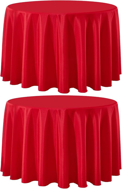2 Pack Red Round Tablecloths 120 Inch for Dining Tables | Washable Decorative Linen Polyester Table Cover for Banquets Buffets Parties and Weddings