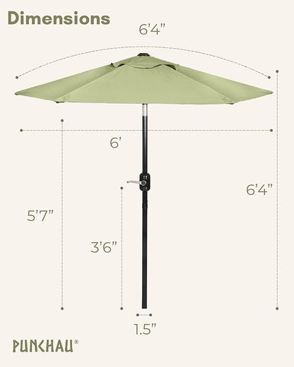 6 Ft Outdoor Patio Umbrella with Aluminum Pole, Easy Open/Close Crank and Push Button Tilt Adjustment - Sage Green Market Umbrellas