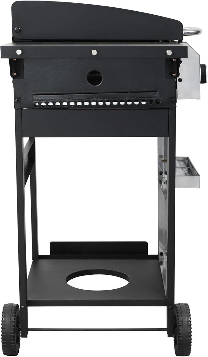 2-Burner Propane Gas BBQ Grill, SS Plancha, 24600BTU Output With Wire Enamel Cooking Grids For Outdoor Barbecue, Foldable Side Table, Hanging Basket, Stainless Steel