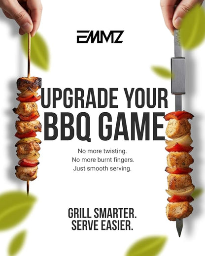 Grilling Skewer–16.5" metal skewers with removable Slider in bag(set of 8) flat skewers stainless steel skewers for BBQ-kabob Skewers for kabab Barbecue meat chicken grill shish kebab and camping