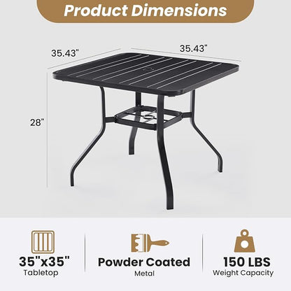 Patio Dining Table 35"x35", Square Outdoor Dining Table with 1.57" Umbrella Hole, Metal Outdoor Furniture for Patio, Graden, Backyard and Poolside, Weather-Resistant