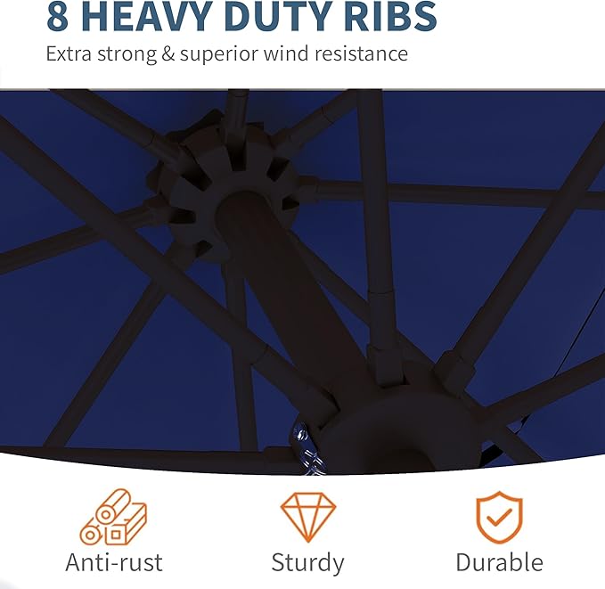 PatioKingdom 9ft 3-Tier Patio Market Umbrella with Crank/Tilt, Commercial Heavy Duty Wind Proof,Outdoor Table Umbrella with 8 Fiberglass Ribs,UPF50+ for Deck,Pool,Garden,Backyard (Navy)