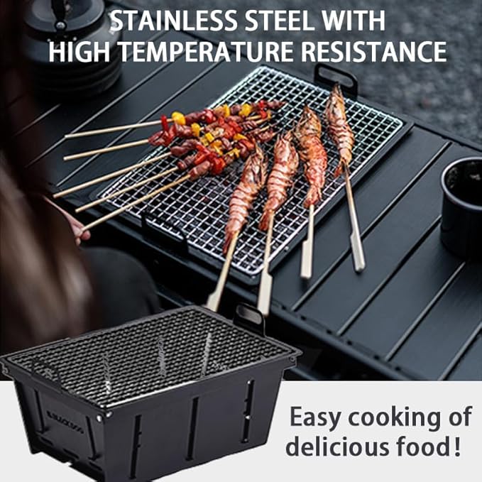 Blackdog Camping Charcoal Grill for IGT Table, Foldable Barbecue Grill, Portable Yakitori Grill for Outdoor Car Camping Cooking Tailgating