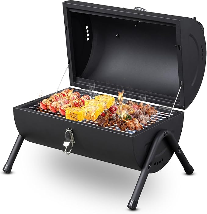 Black Charcoal Grills Portable BBQ Griddle, Compact Tabletop Barbecue Grill,Camping Barbecue Grill in Garden Backyard Party,Travel Outdoor Cooking,Charcoal Grills, Portable Charcoal Grill