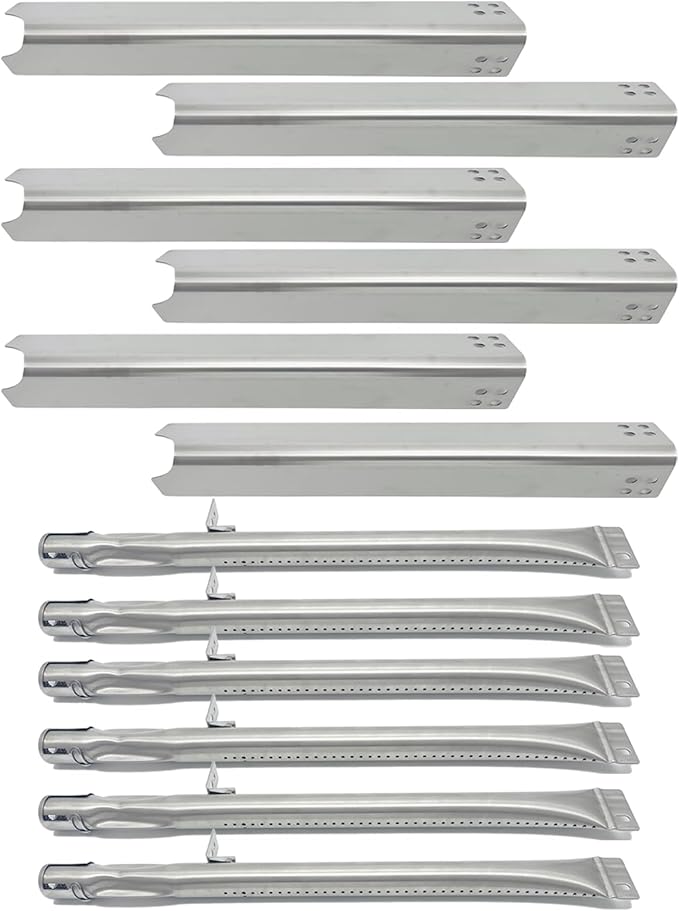 S441 Stainless Steel 6pack 15-1/16" Heat Plate and 16-5/16" Burner Replacement for Brinkmann 810-6680-S Gas Grill