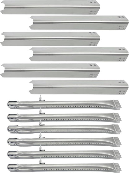 S441 Stainless Steel 6pack 15-1/16" Heat Plate and 16-5/16" Burner Replacement for Brinkmann 810-6680-S Gas Grill