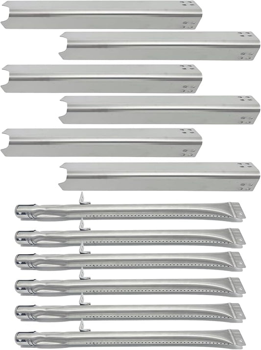 S441 Stainless Steel 6pack 15-1/16" Heat Plate and 16-5/16" Burner Replacement for Brinkmann 810-6680-S Gas Grill