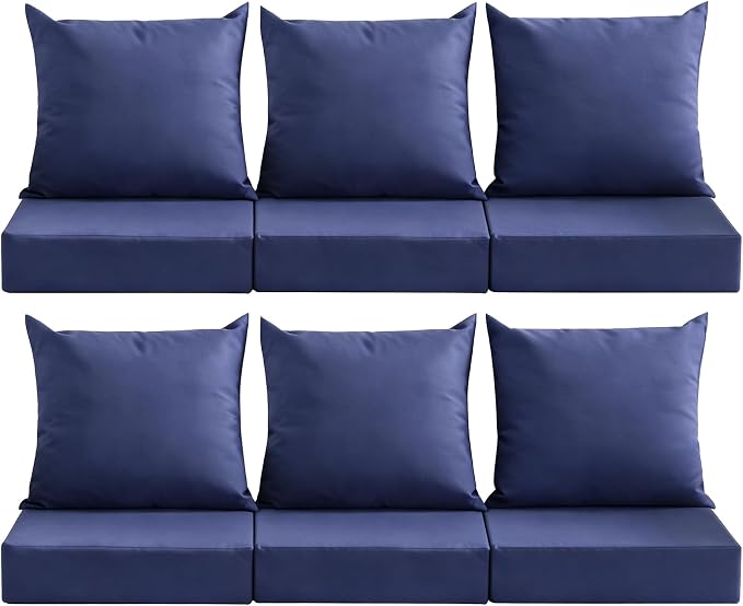Outdoor Deep Seat Cushion Set, 24x24 Inch, Navy Blue, Set of 6 | Water-Resistant, Fade-Resistant, Removable Cover, For Patio Chair & Sofa&Furniture