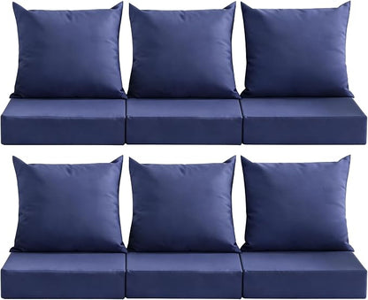 Outdoor Deep Seat Cushion Set, 24x24 Inch, Navy Blue, Set of 6 | Water-Resistant, Fade-Resistant, Removable Cover, For Patio Chair & Sofa&Furniture