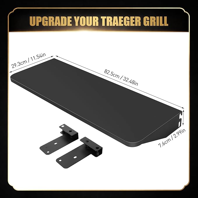 QuliMetal Folding Front Shelf for Traeger Pro 780 and Ironwood 885 Pellet Grills – Steel Grill Accessory,Compatible with Traeger BAC442, Ideal for Food Prep and Storage, 32.9'' X 11.5''