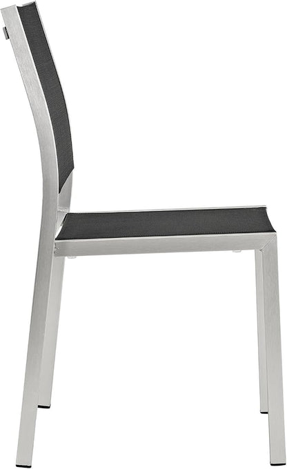 Modway Shore 7-Piece Aluminum Outdoor Patio Dining Table Set in Silver Black