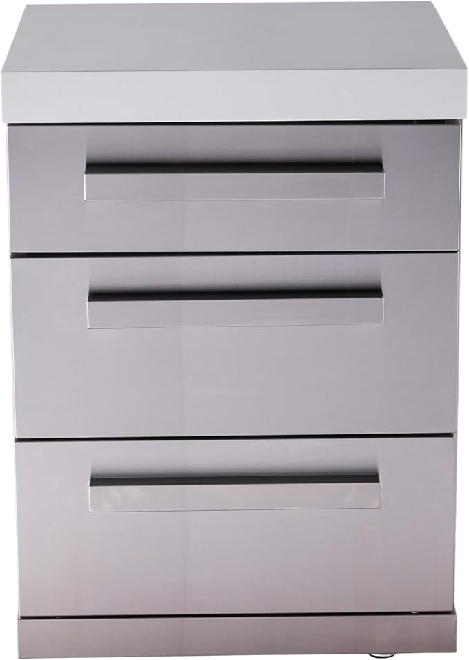 Mont Alpi 3-Drawer Soft-Close Stainless Steel Outdoor Kitchen Cabinet Module with White Granite Countertop - 25" W | 304 SS | MAi805 & MAi400