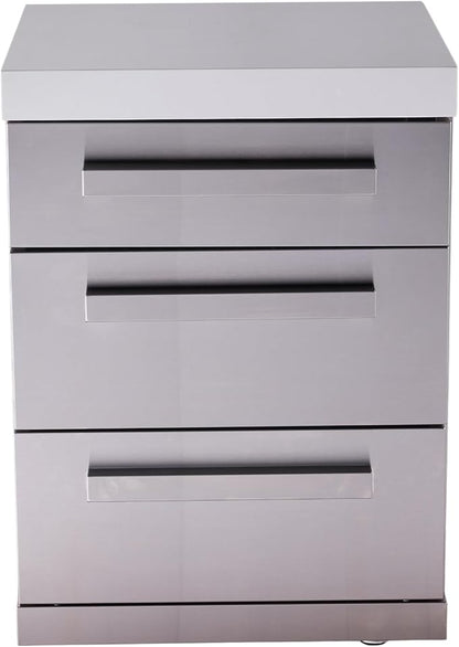 Mont Alpi 3-Drawer Soft-Close Stainless Steel Outdoor Kitchen Cabinet Module with White Granite Countertop - 25" W | 304 SS | MAi805 & MAi400