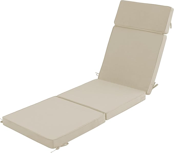 80 x 26 Inch Outdoor Chaise Lounge Cushion - Removable Cover, 4-Section Design, Water-Repellent & Fade-Resistant, 6 Tie Straps, Replacement for Patio & Pool Chairs - Cream