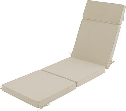 72 x 21 Inch Outdoor Chaise Lounge Cushion - Removable Cover, 4-Section Design, Water-Repellent & Fade-Resistant, 6 Tie Straps, Replacement for Patio & Pool Chairs - Cream