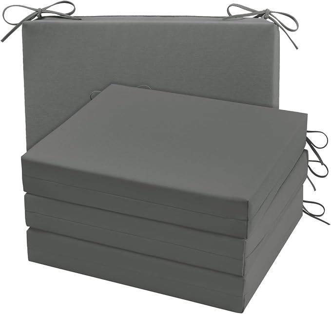 Cozyide Outdoor Chair Cushions, Waterproof Patio Seat Cushions with Adjustable Straps, Square Corner Patio Chair Cushions for Garden, Dark Grey, 18.5x16x3 Inch (Pack of 4)
