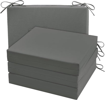 Cozyide Outdoor Chair Cushions, Waterproof Patio Seat Cushions with Adjustable Straps, Square Corner Patio Chair Cushions for Garden, Dark Grey, 18.5x16x3 Inch (Pack of 4)