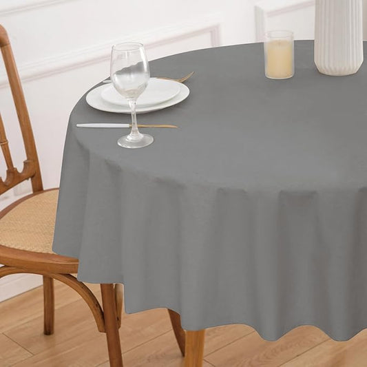 NLMUVW 60 Inch Round Vinyl Tablecloth with Flannel Backing, 100% Waterproof PVC Table Cloth Oil Proof Wipe Clean Table Cover for Dining Party Camping Outdoor, Dark Grey