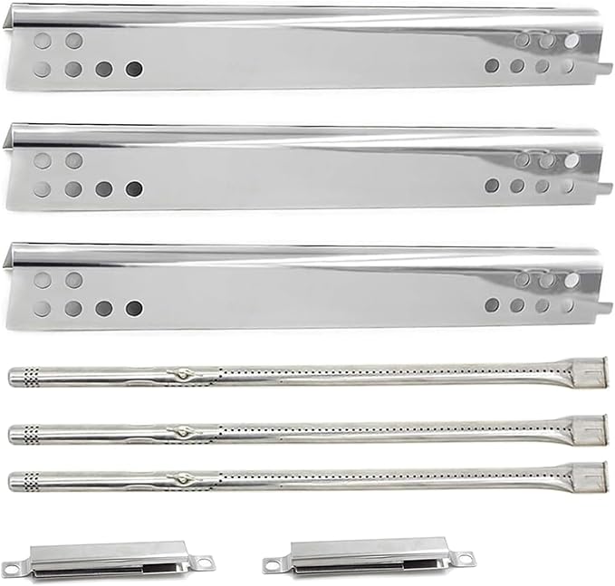 Hongso 463372017 463348017 Replacement Parts for Charbroil Signature 3 Burners Gas Grill Models, Heat Plates G470-0004-W1, Burner Tubes G470-5200-W1, Crossover Tubes, 17 3/4" x 3/5" Flavorizer Bars