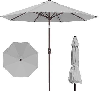 Kingdura 9FT Outdoor Patio Umbrella, Round Market Table Umbrella with Push‑Button Tilt and Crank Lift, 8 Sturdy Metal Ribs, UV50+ Protection Canopy for Backyard, Lawn, Deck, Poolside, Garden (Light grey)