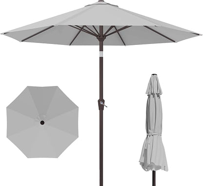 Kingdura 10FT Outdoor Patio Umbrella, Round Market Table Umbrella with Push‑Button Tilt and Crank Lift, 8 Sturdy Metal Ribs, UV50+ Protection Canopy for Backyard, Lawn, Deck, Poolside, Garden (Light grey)