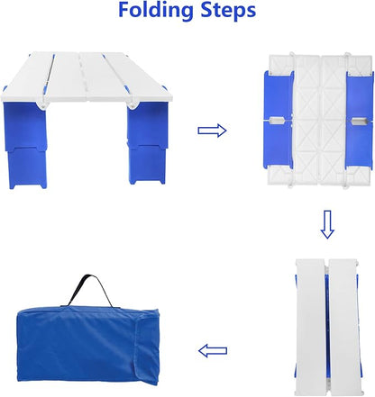 Modern-Depo 15.9"x14.2"x9.6" Large Portable Folding Beach Table for Sand Foldable Height Adjustable Side Table Desk for Camping Picnic BBQ with Carry Bag, Blue | Foldable Side Table Desk for Camping Picnic BBQ with Carry Bag, for Sand, Modern-Depo