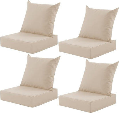 Outdoor Deep Seat Cushion Set, 24x24 Inch, Beige, Set of 4 | Water-Resistant, Fade-Resistant, Removable Cover, For Patio Chair & Sofa&Furniture