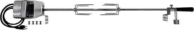OneGrill Heavy Duty Chrome Universal Grill Rotisserie Kit with 13 Watt 50 lb. Stainless Electric Motor - 37 X 1/2 Inch Hexagon Spit Rod (Grills Up to 28 Inches Wide) Not for Weber.