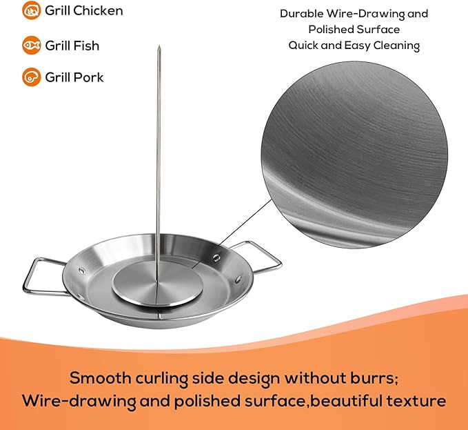 Fengzhe Al Pastor Skewer for Grill, Stainless Steel Vertical Skewer, Brazilian Spit Stand with 3 Spikes,2 Brushes,Ideal for Tacos Al Pastor,Shawarma, Kebabs on Smoker, Oven,with Fat Separator Tray.