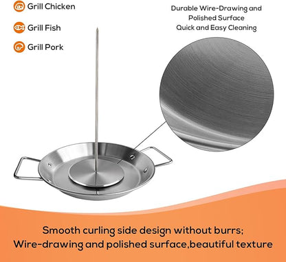 Fengzhe Al Pastor Skewer for Grill, Stainless Steel Vertical Skewer, Brazilian Spit Stand with 3 Spikes,2 Brushes,Ideal for Tacos Al Pastor,Shawarma, Kebabs on Smoker, Oven,with Fat Separator Tray.