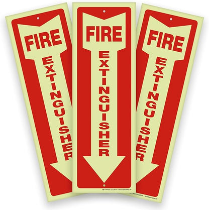 iSYFIX Fire Extinguisher Glow in the Dark Signs – 3 Pack 4x12 Inch – 40 mil Thick Polystyrene Plastic, Laminated for Ultimate UV, Weather, Scratch, Water & Fade Resistance, Indoor & Outdoor