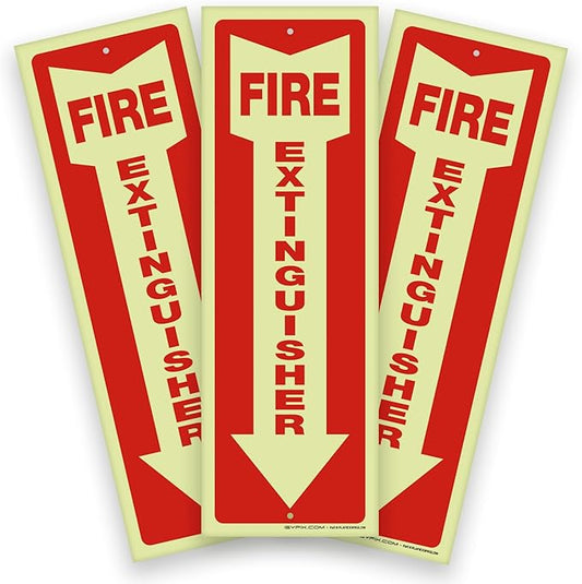 iSYFIX Fire Extinguisher Glow in the Dark Signs – 3 Pack 4x12 Inch – 40 mil Thick Polystyrene Plastic, Laminated for Ultimate UV, Weather, Scratch, Water & Fade Resistance, Indoor & Outdoor