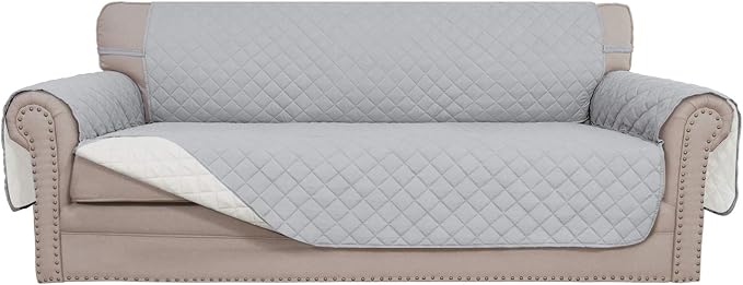 Easy-Going 4 Seater Sofa Slipcover Reversible Sofa Cover Water Resistant Couch Cover with Foam Sticks Elastic Straps Furniture Protector for Pets Children Dog Cat (XX-Large, Light Gray/Ivory) | XX-Large Sofa, Washable Slipcover For Dogs, Water Resistan...
