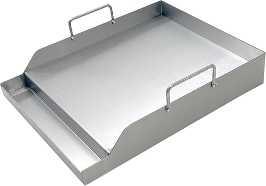 Parts DS125 Stainless Steel BBQ Cooking Griddle, Universal Flat Top Griddle with 2 Handles for Most Gas Grills, W12.5"×D16"×H2.75", Heavy Duty Stainless Steel Griddle 1PC, Small Size