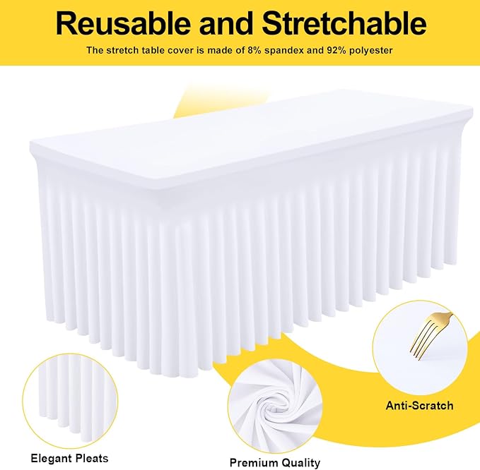 Smiry Spandex Elastic Fitted Table Cloth Skirt for 4FT Square Table | Stretch Washable Table Cloth, Banquet Table Cover for Wedding, Party, Indoor & Trade Shows, (White, 42Lx42Wx30H)