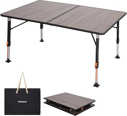 KingCamp Adjustable Height Folding Camp Table, Large Fiber Glass Portable Picnic Table for Outdoor & Indoor Use, Sturdy Aluminum Leg Patio Table for 4-6 People with Storage Bag