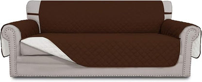 Easy-Going Reversible Couch Cover for 3 Cushion Couch Sofa Cover for Dogs Water Resistant Furniture Protector Cover with Foam Sticks Elastic Straps for Pet Cat (Sofa, Coffee/Ivory) | Machine Washable Slipcover For Dogs, Water Resistant Furniture Mat Fo...