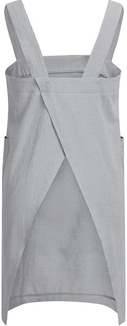 TBA Cotton Linen Apron Cross Back Apron for Women with Big Pockets Square Pinafore Dress for Baking Cooking BBQ & Grill