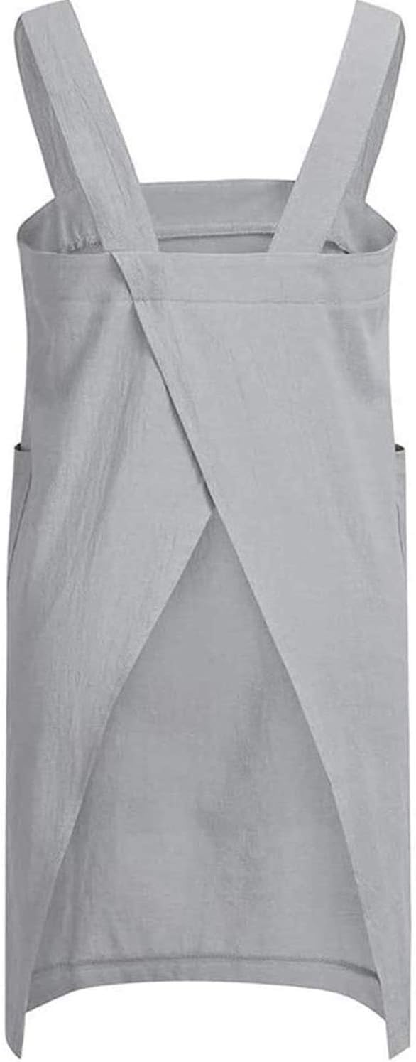 TBA Cotton Linen Apron Cross Back Apron for Women with Big Pockets Square Pinafore Dress for Baking Cooking BBQ & Grill